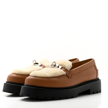 Hermes Calfskin Shearling Icone Loafers 36.5 Naturel 3 of 9