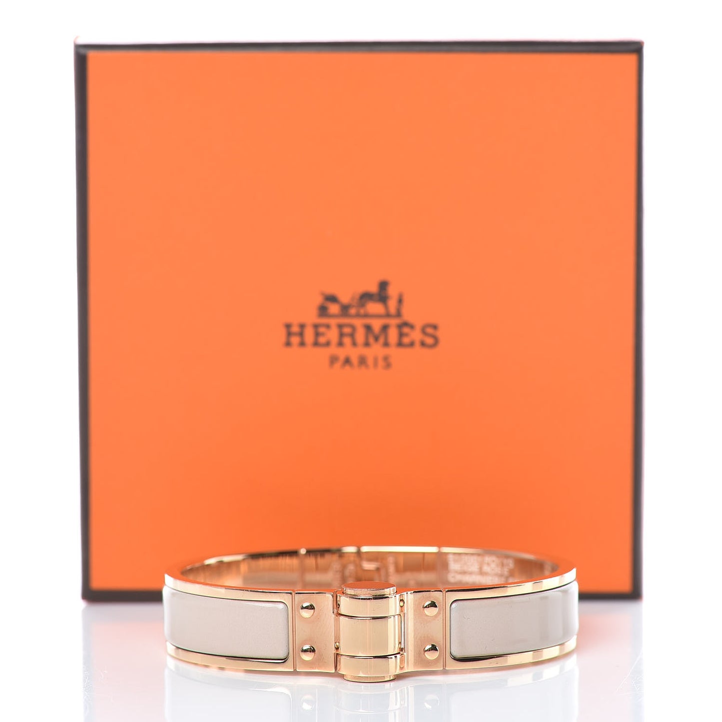 Enamel Charniere Uni Narrow Hinged Bracelet S Beige Rose