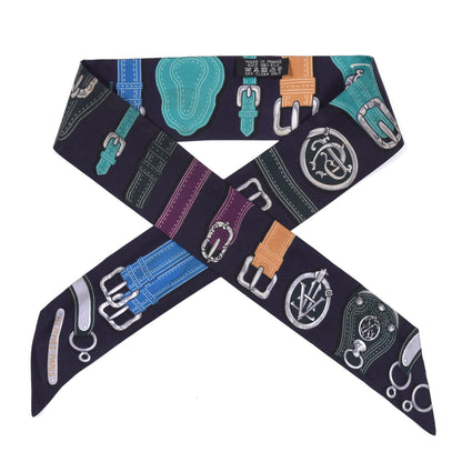 Hermes Silk Harnais Des Presidents Twilly Aubergine Vert Miel 1 of 6