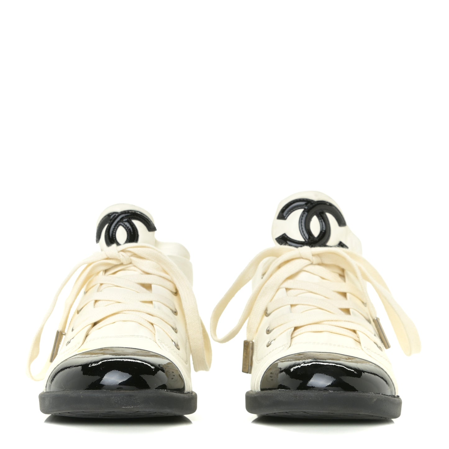 Lambskin Patent Cap Toe CC Sneakers 39 White Black
