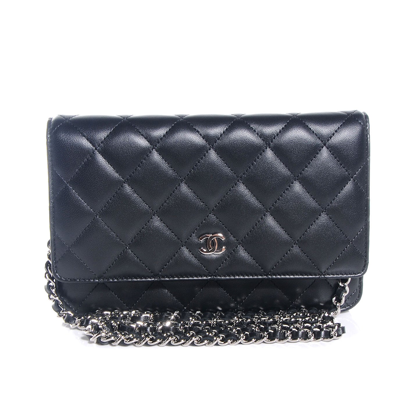Lambskin Quilted Wallet On Chain Black