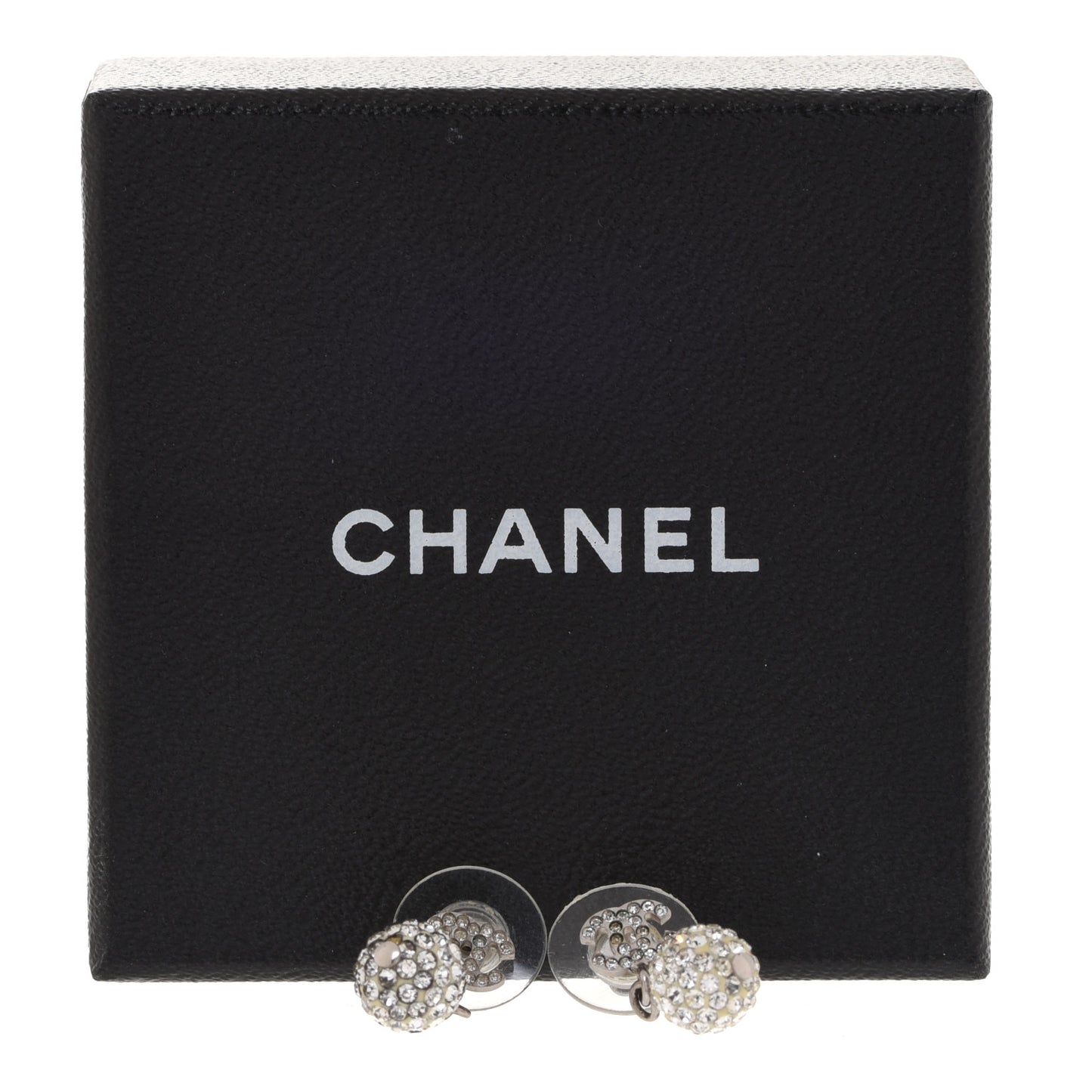 Crystal CC Drop Earrings White Silver