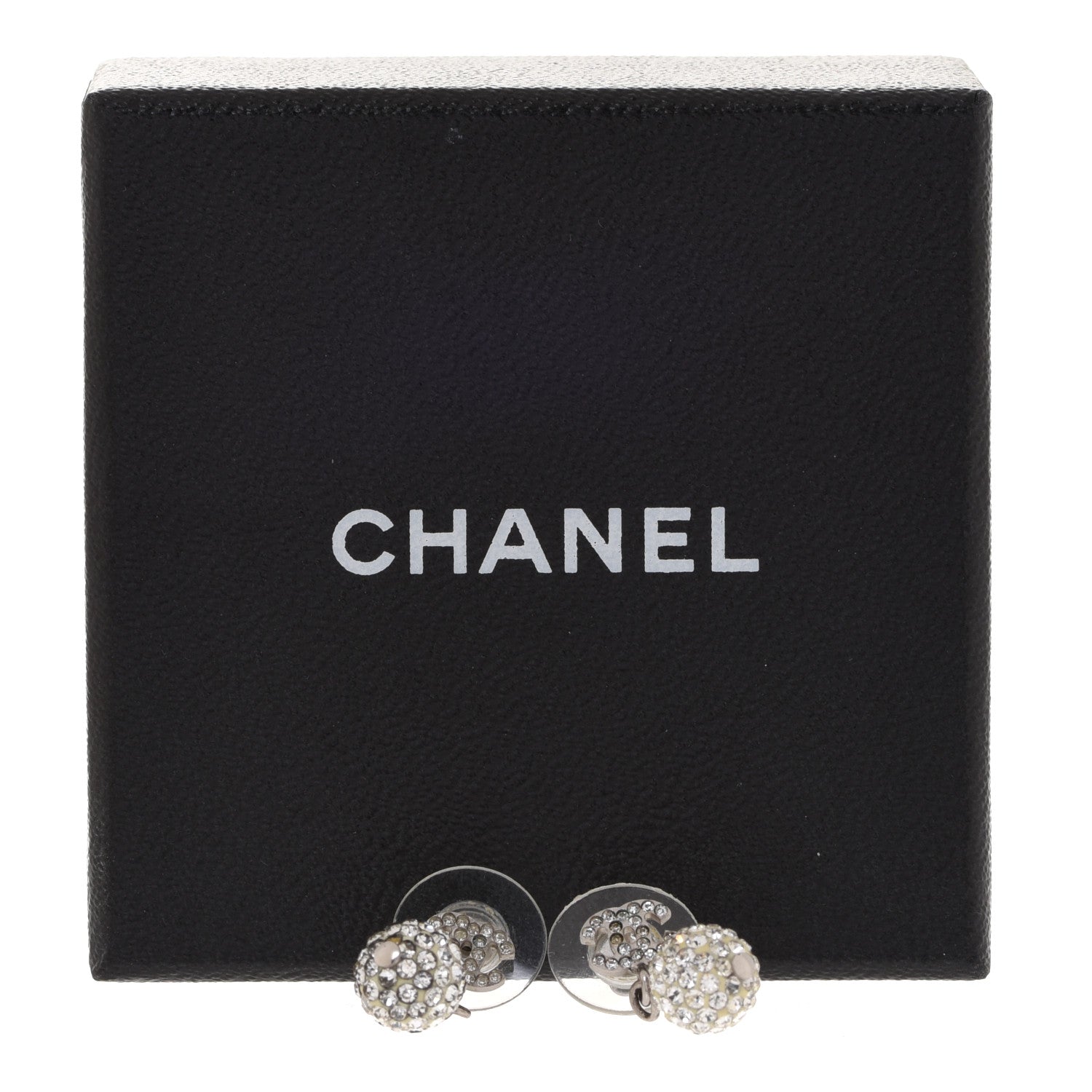 Chanel Crystal CC Drop Earrings White Silver 5 of 5