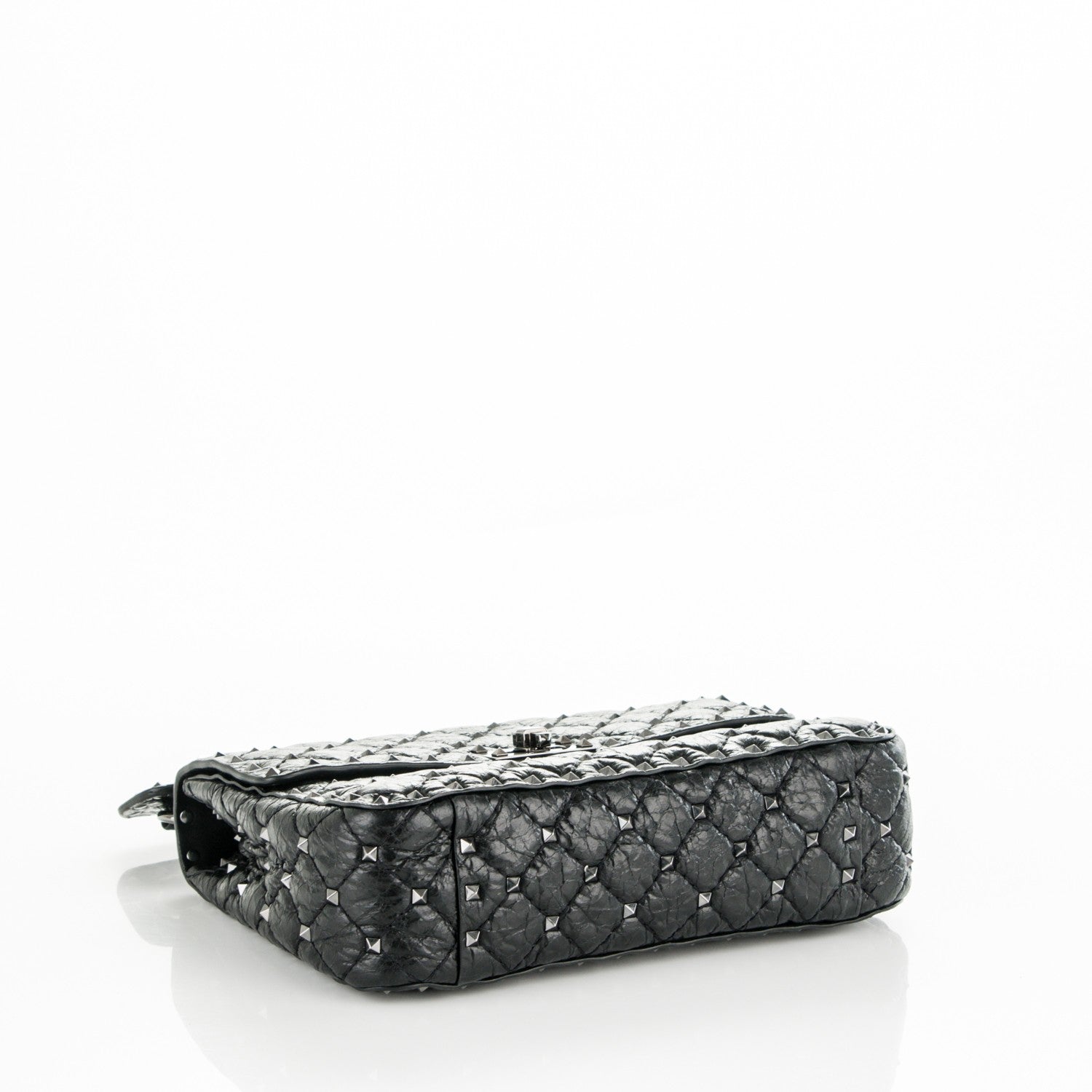 Valentino Garavani Craquele Nappa Medium Rockstud Spike Shoulder Bag Black 4 of 7