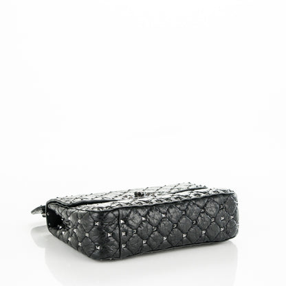 Valentino Garavani Craquele Nappa Medium Rockstud Spike Shoulder Bag Black 4 of 7