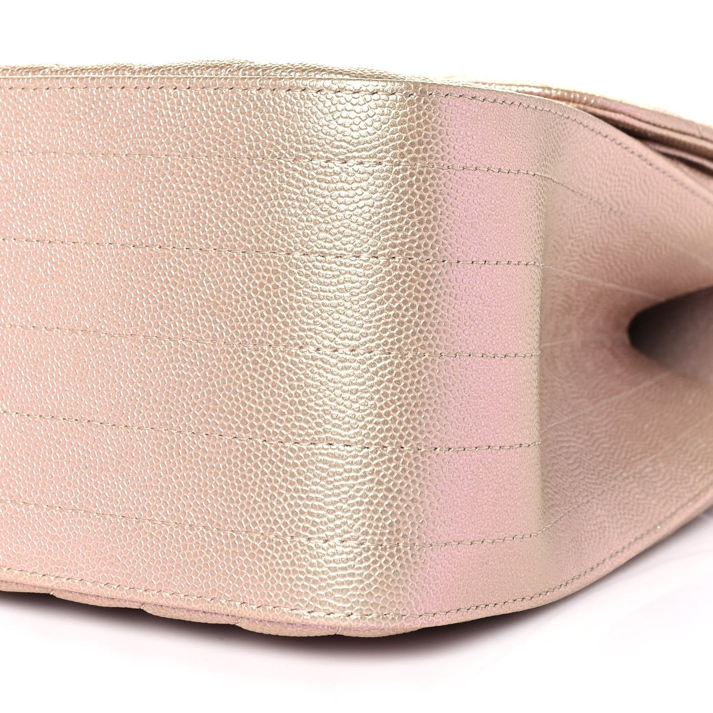 Metallic Caviar Chevron Quilted Jumbo Double Flap Light Gold