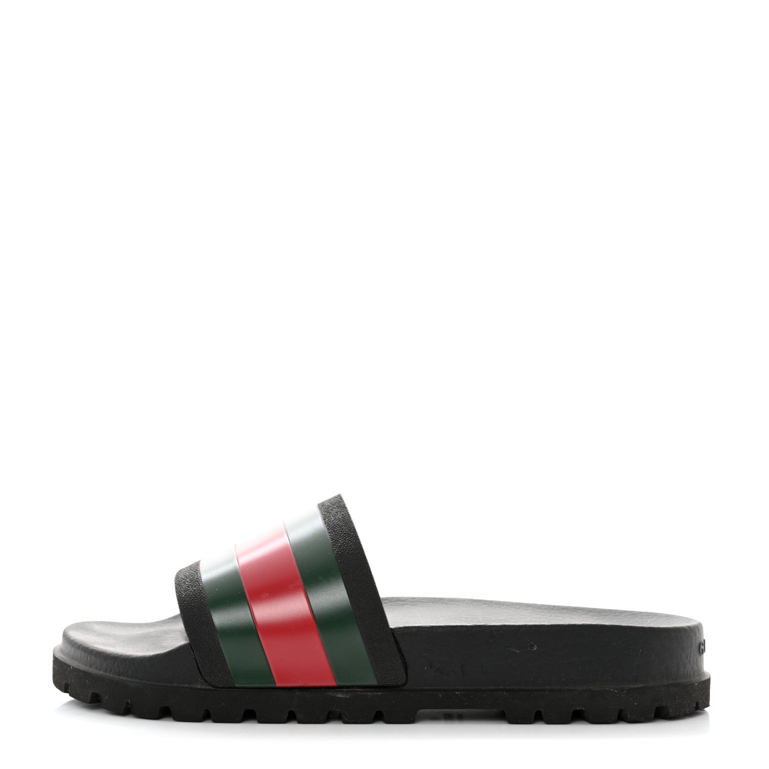 Gucci Rubber Web Mens Lug Sole Slide Sandals 10 Black Green Red 1 of 9