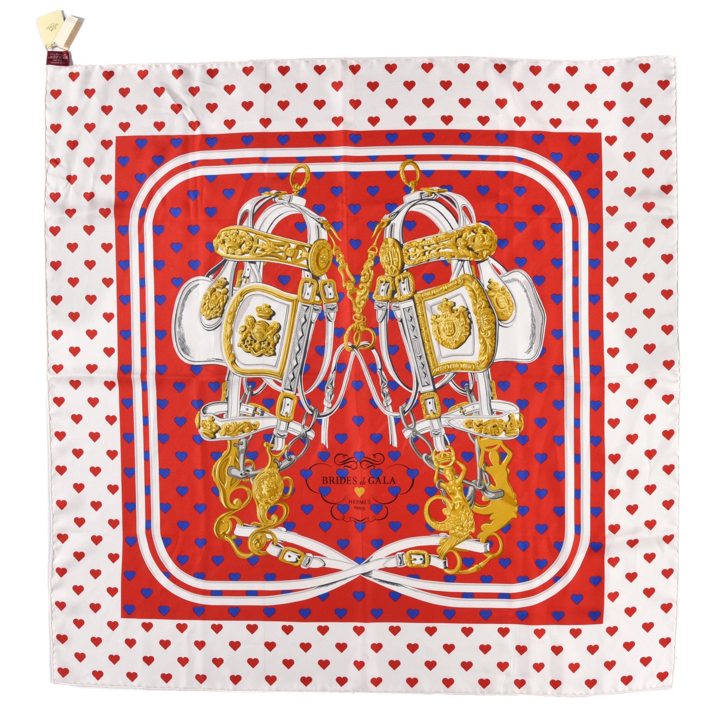 Hermes Silk Brides De Gala Love Scarf 90 Rouge Vif Marine White 1 of 3