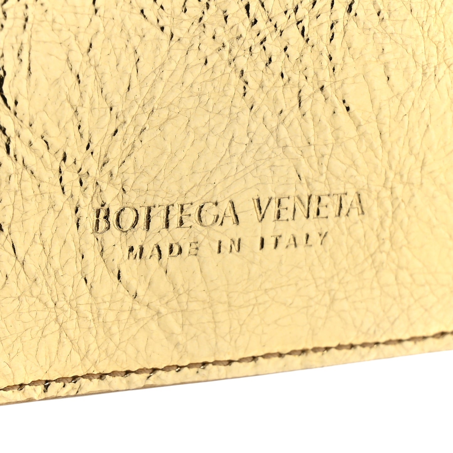Mirror Laminated Nappa Intrecciato Small Bi-Fold Zip Wallet Gold