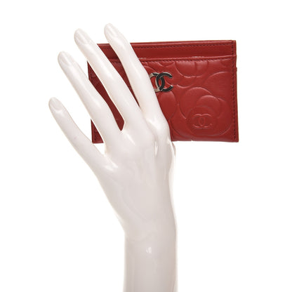 Chanel Lambskin Camellia Embossed Card Holder Red 2 of 8