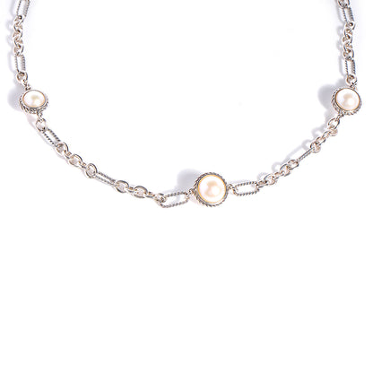 David Yurman Sterling Silver Pearl Figaro Necklace 3 of 7