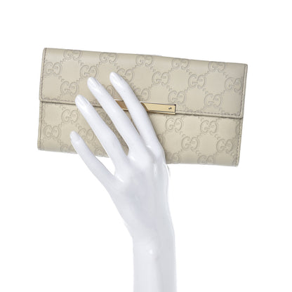 Gucci Guccissima Margaux Calfskin Metal Bar Continental Flap Wallet Mystic White 2 of 10