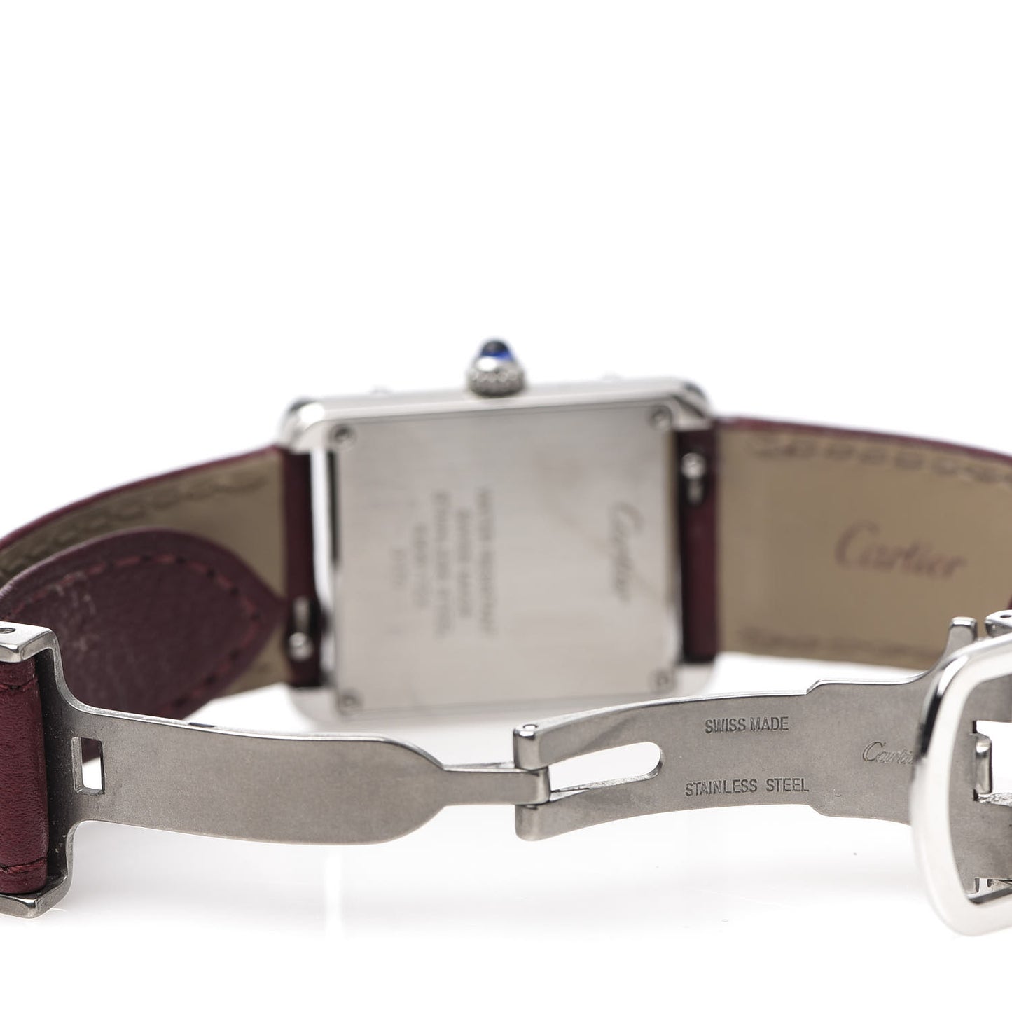 Stainless Steel Calfskin 24mm Tank Solo Quartz Watch Burgundy