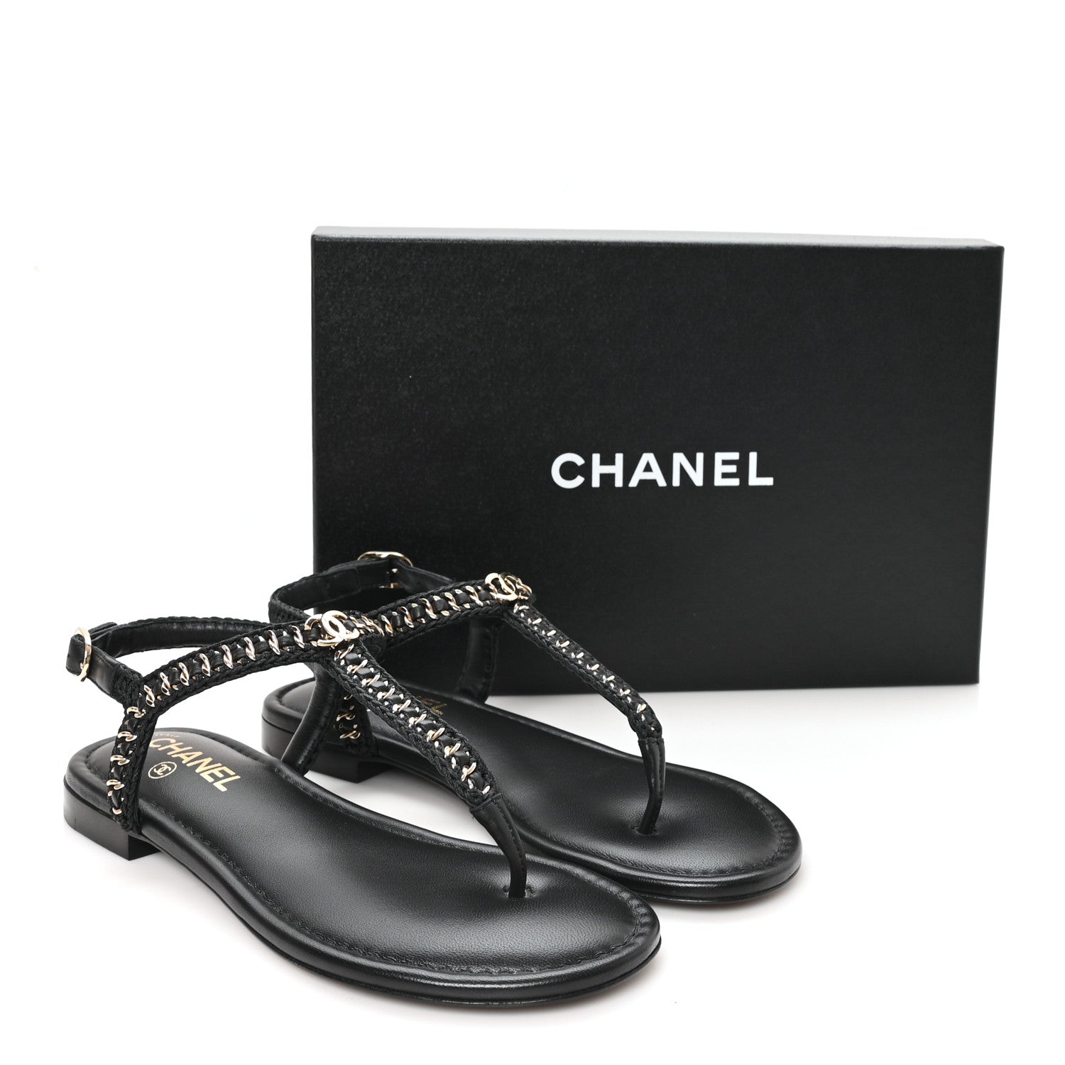 Chanel Lambskin Embroidered CC Thong Sandals 39 Black 10 of 10