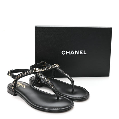 Chanel Lambskin Embroidered CC Thong Sandals 39 Black 10 of 10