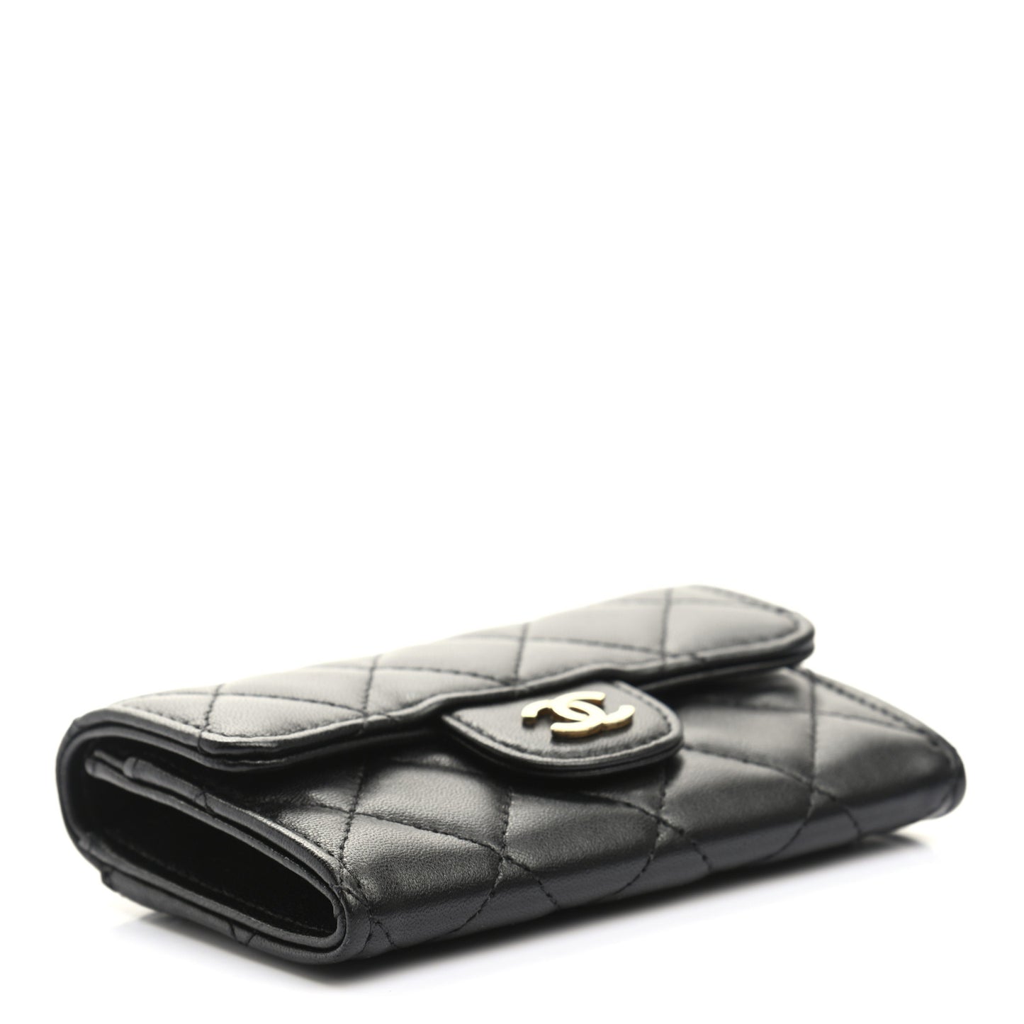 Lambskin Quilted Flap Card Holder Black
