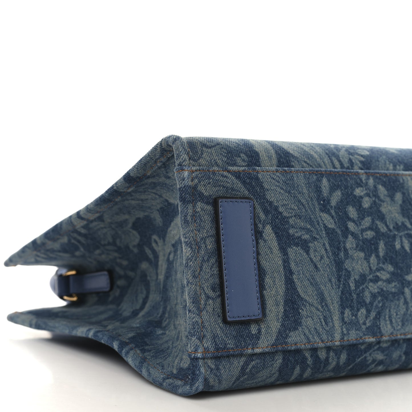 Denim Calfskin Barocco La Medusa Small Tote Bag Blue