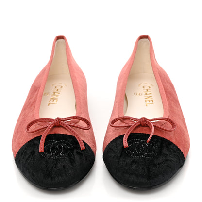 Chanel Velvet Cap Toe CC Ballerina Flats 39 Dark Pink Black 2 of 9