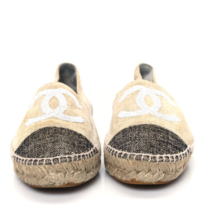 Chanel Linen Sequin CC Espadrilles 39 Beige Black 2 of 11