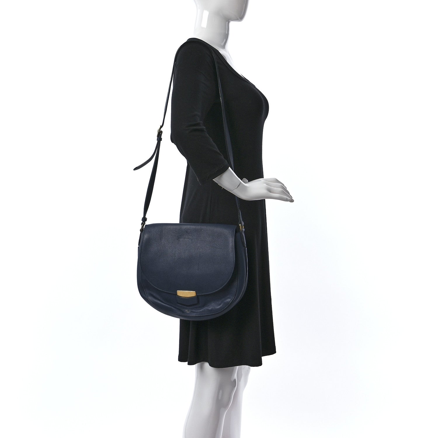 Celine Grained Calfskin Medium Trotteur Navy 2 of 13