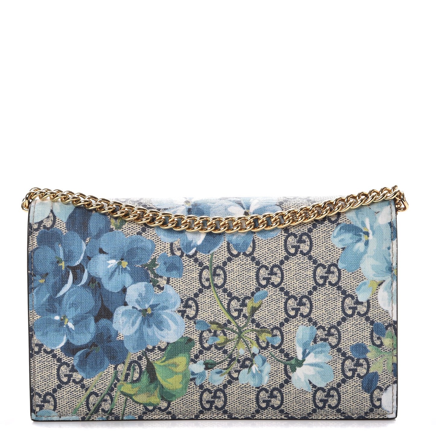 GG Supreme Monogram Blooms Chain Wallet Blue
