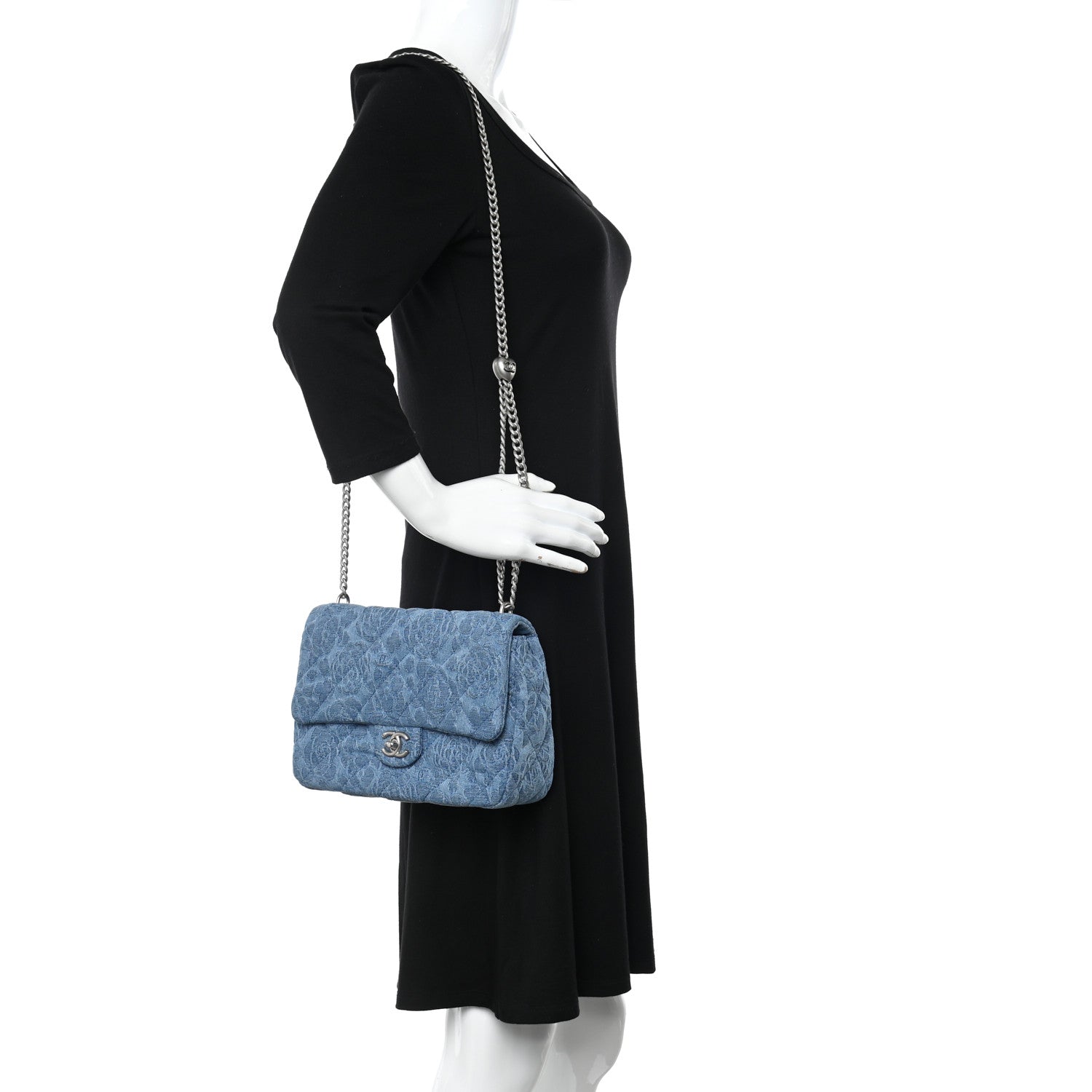 Chanel Denim Quilted Medium Camellia Sweetheart Flap Blue 2 of 10