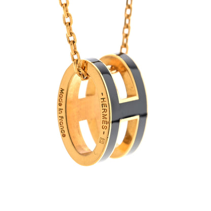 Hermes Lacquered Gold Pop H Pendant Necklace Black 4 of 6