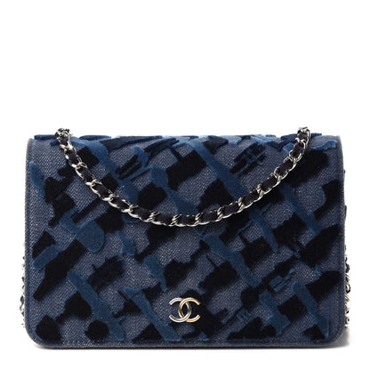 Chanel Denim Velvet Wallet On Chain WOC Blue 1 of 10