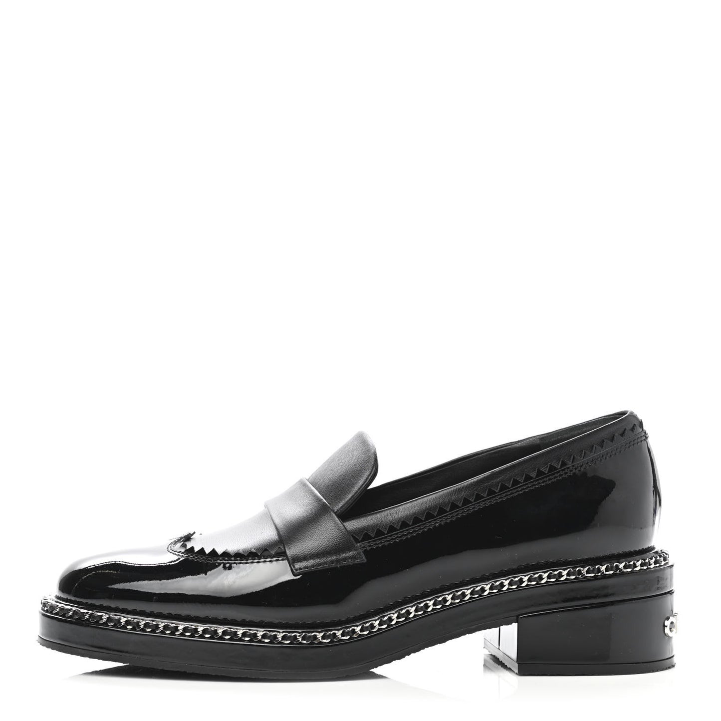 Patent Lambskin CC Chain Mocassin Loafers 38.5 Black