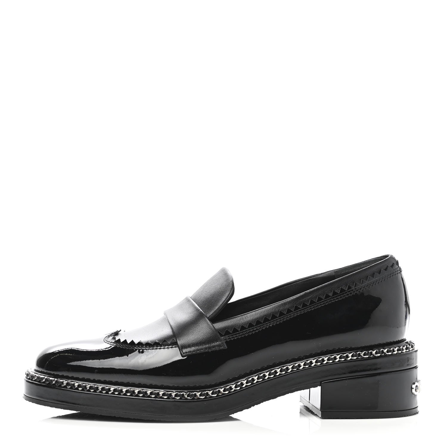 Chanel Patent Lambskin CC Chain Mocassin Loafers 38.5 Black 1 of 8