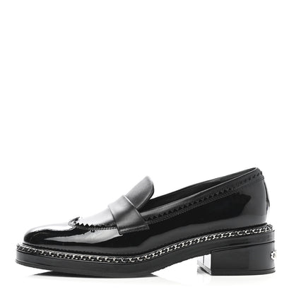 Chanel Patent Lambskin CC Chain Mocassin Loafers 38.5 Black 1 of 8