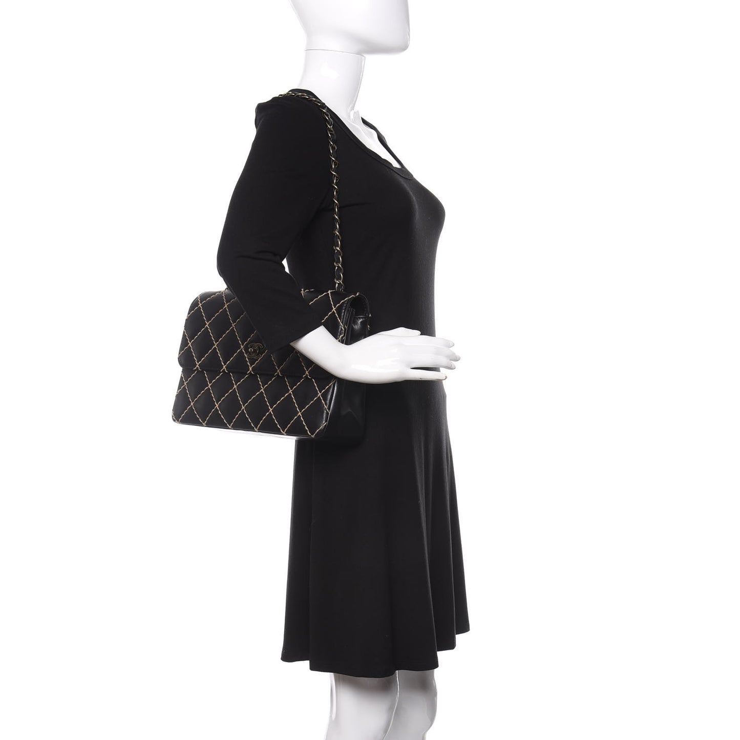 Calfskin Wild Stitch Jumbo Flap Black