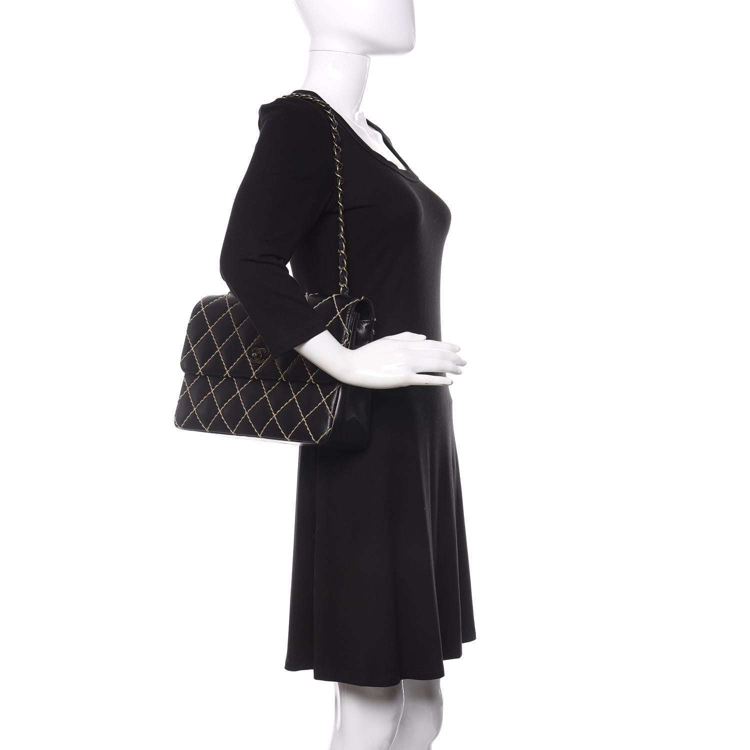Chanel Calfskin Wild Stitch Jumbo Flap Black 2 of 9