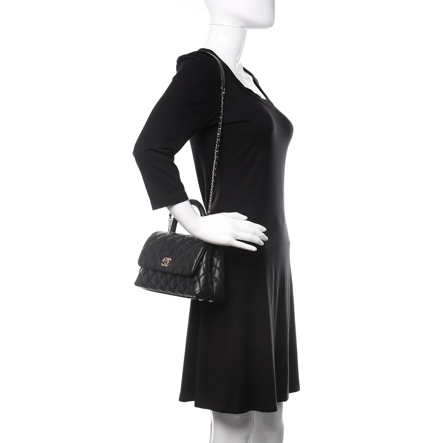 Caviar Quilted Mini Coco Handle Flap Black