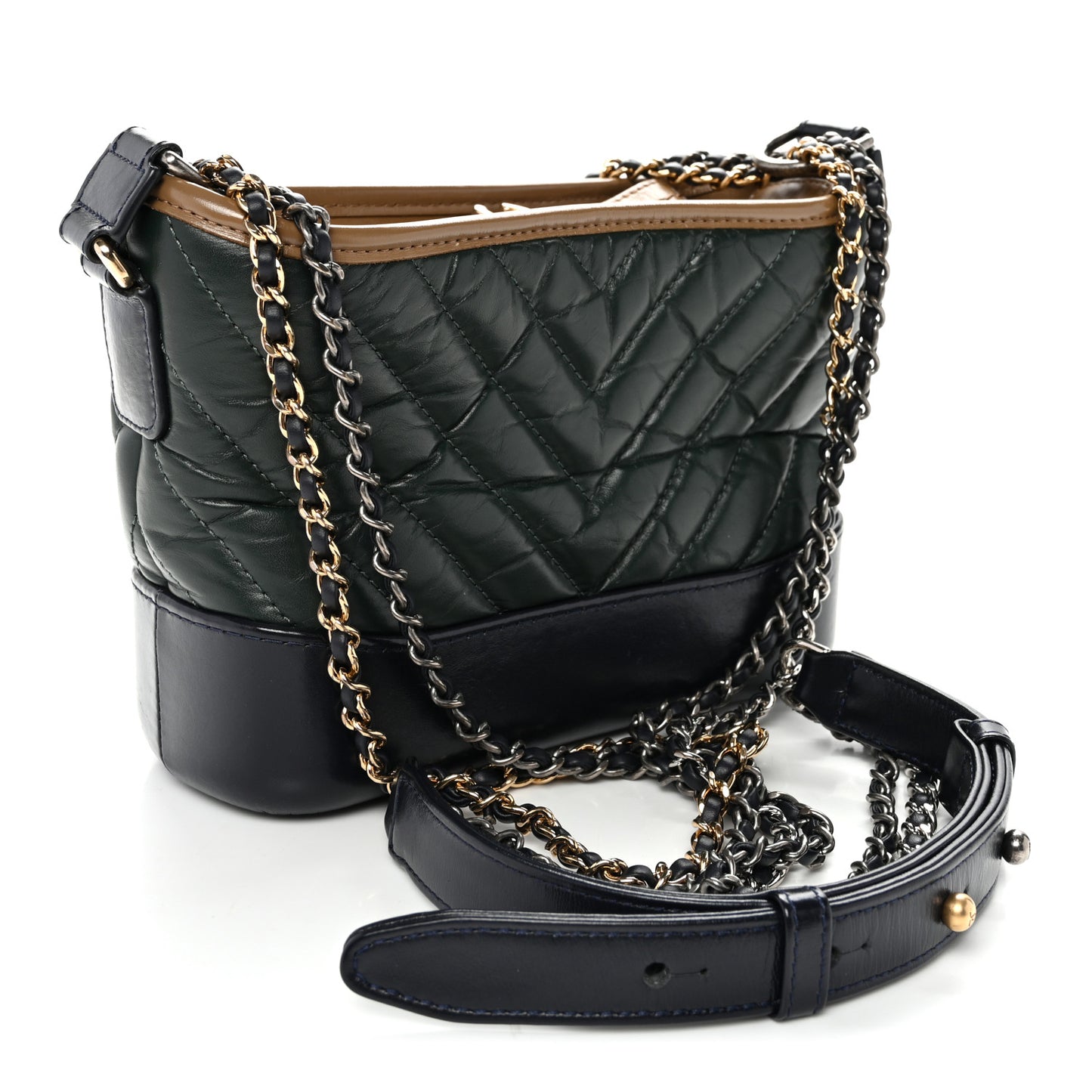 Aged Calfskin Chevron Quilted Small Gabrielle Hobo Green Black