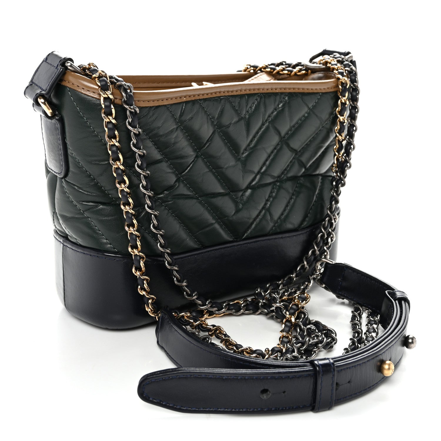 Chanel Aged Calfskin Chevron Quilted Small Gabrielle Hobo Green Black 3 of 10