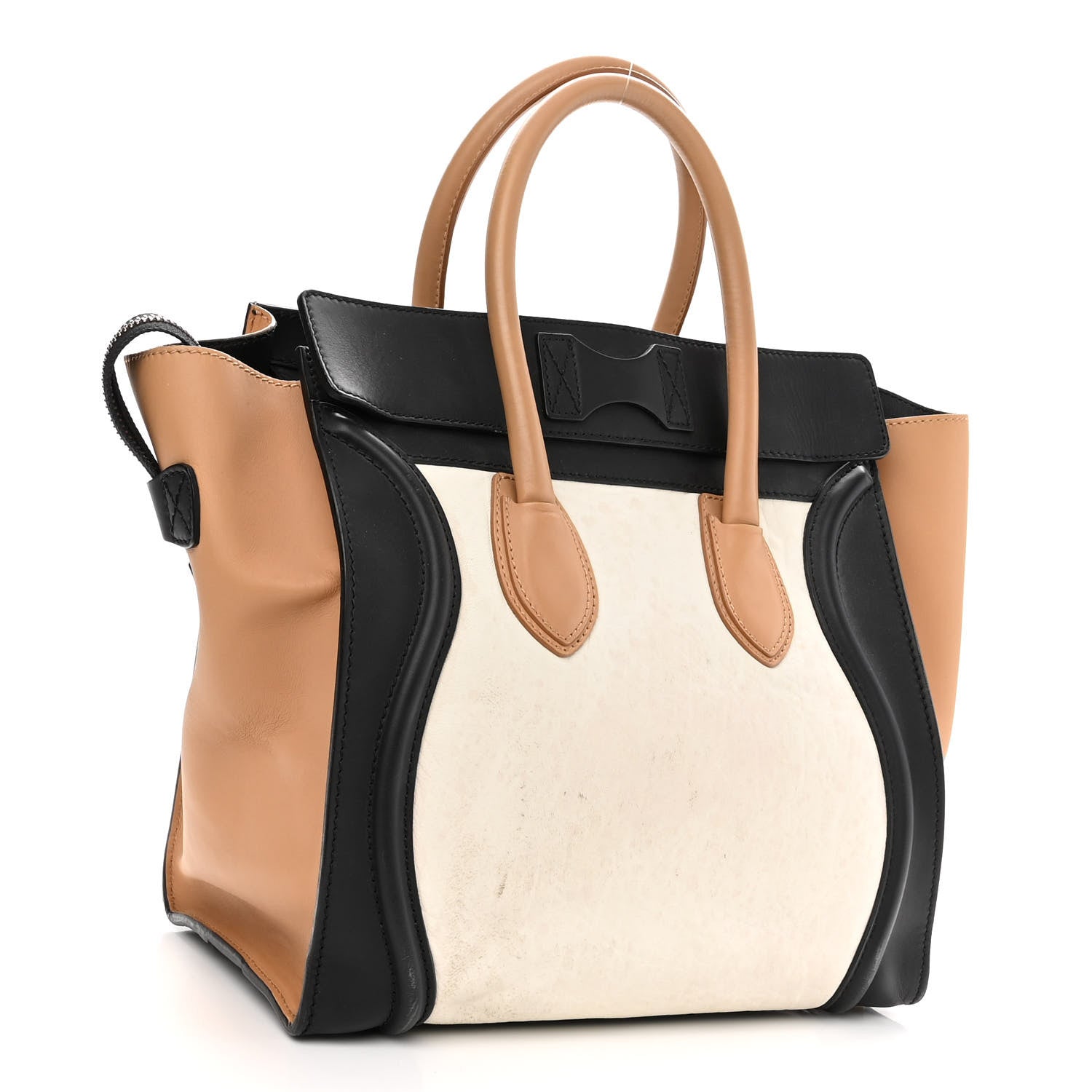Celine Calfskin Shrunken Lambskin Micro Tri-Color Luggage Black Brown White 2 of 13