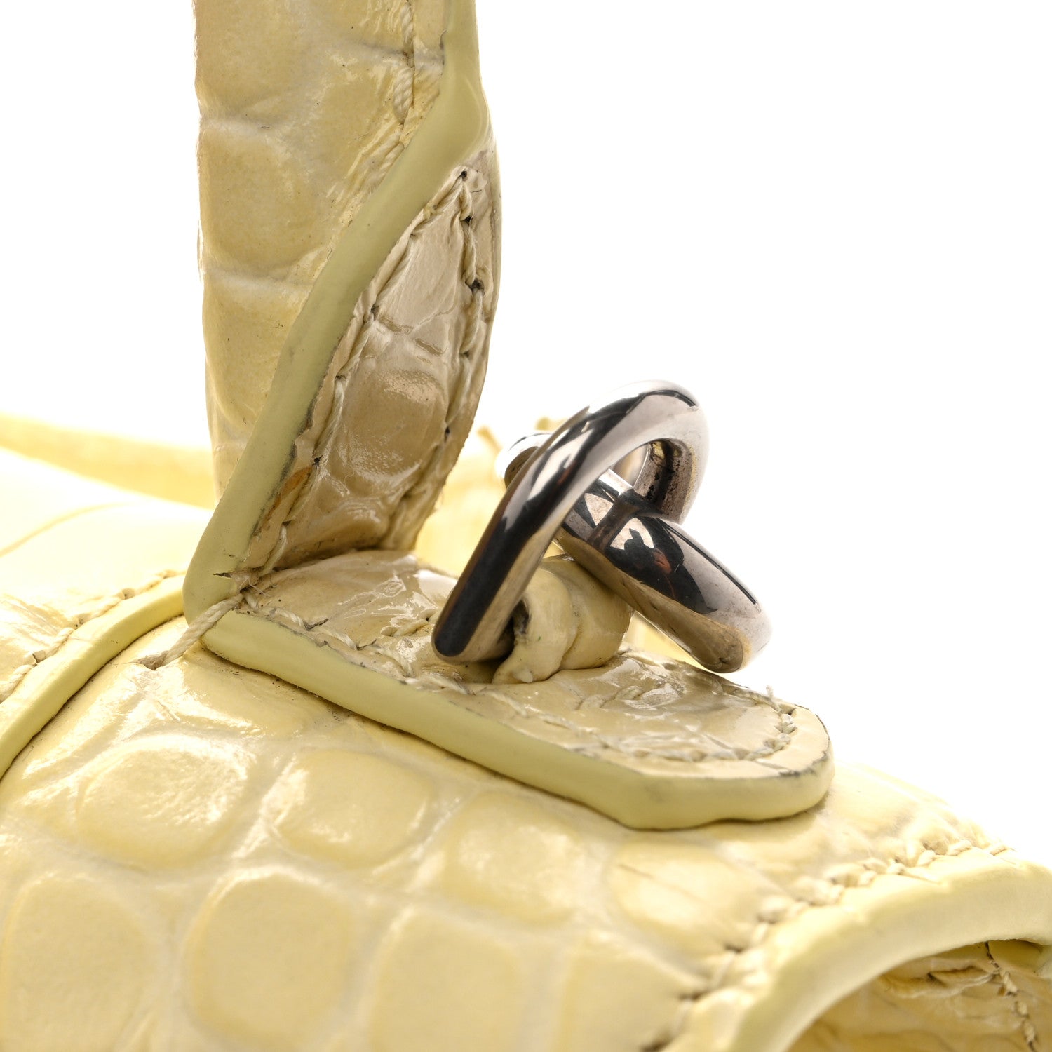 Balenciaga Calfskin Crocodile Embossed Small Hourglass Top Handle Bag Pale Yellow 14 of 14