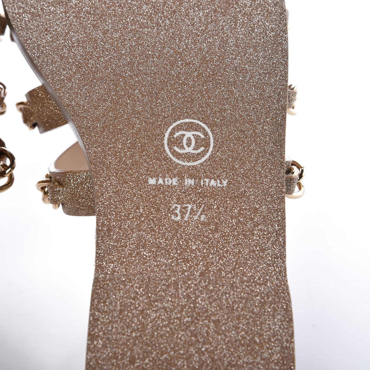 Glitter Calfskin Chain Slide Flat Sandals 37.5 Gold