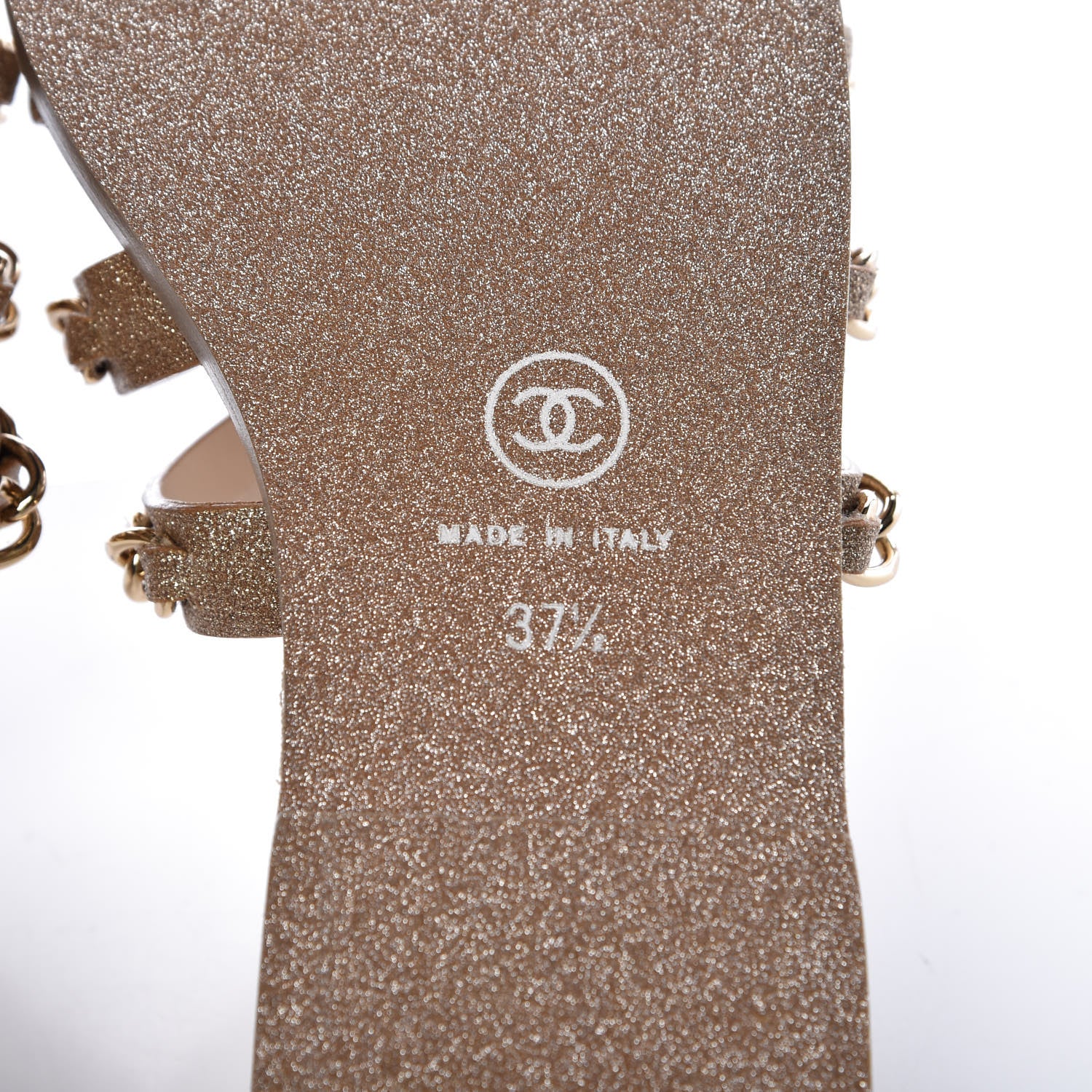 Chanel Glitter Calfskin Chain Slide Flat Sandals 37.5 Gold 6 of 7