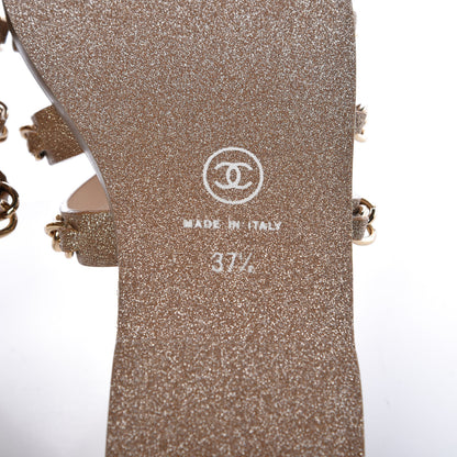 Chanel Glitter Calfskin Chain Slide Flat Sandals 37.5 Gold 6 of 7