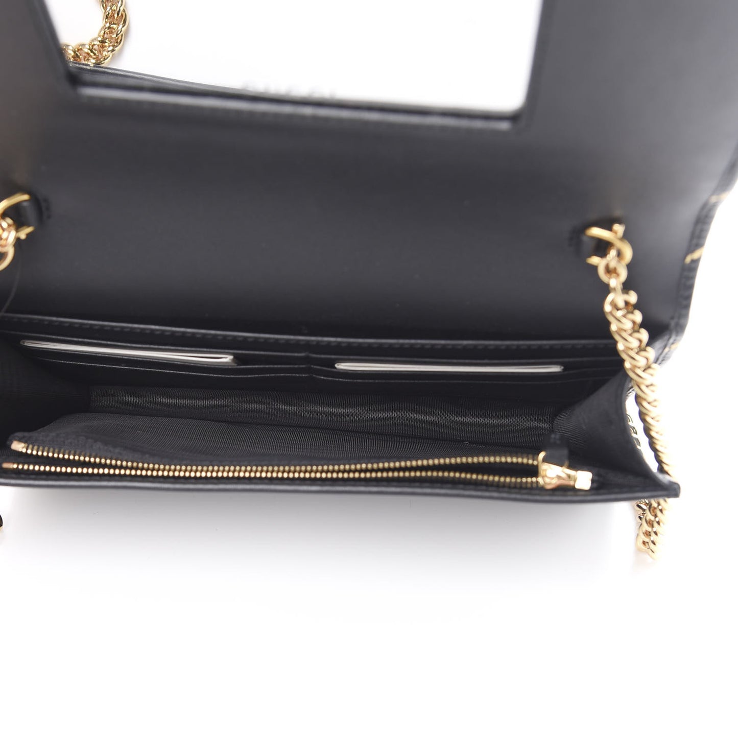 Calfskin Diagonal GG Mini Chain Wallet Black Gold