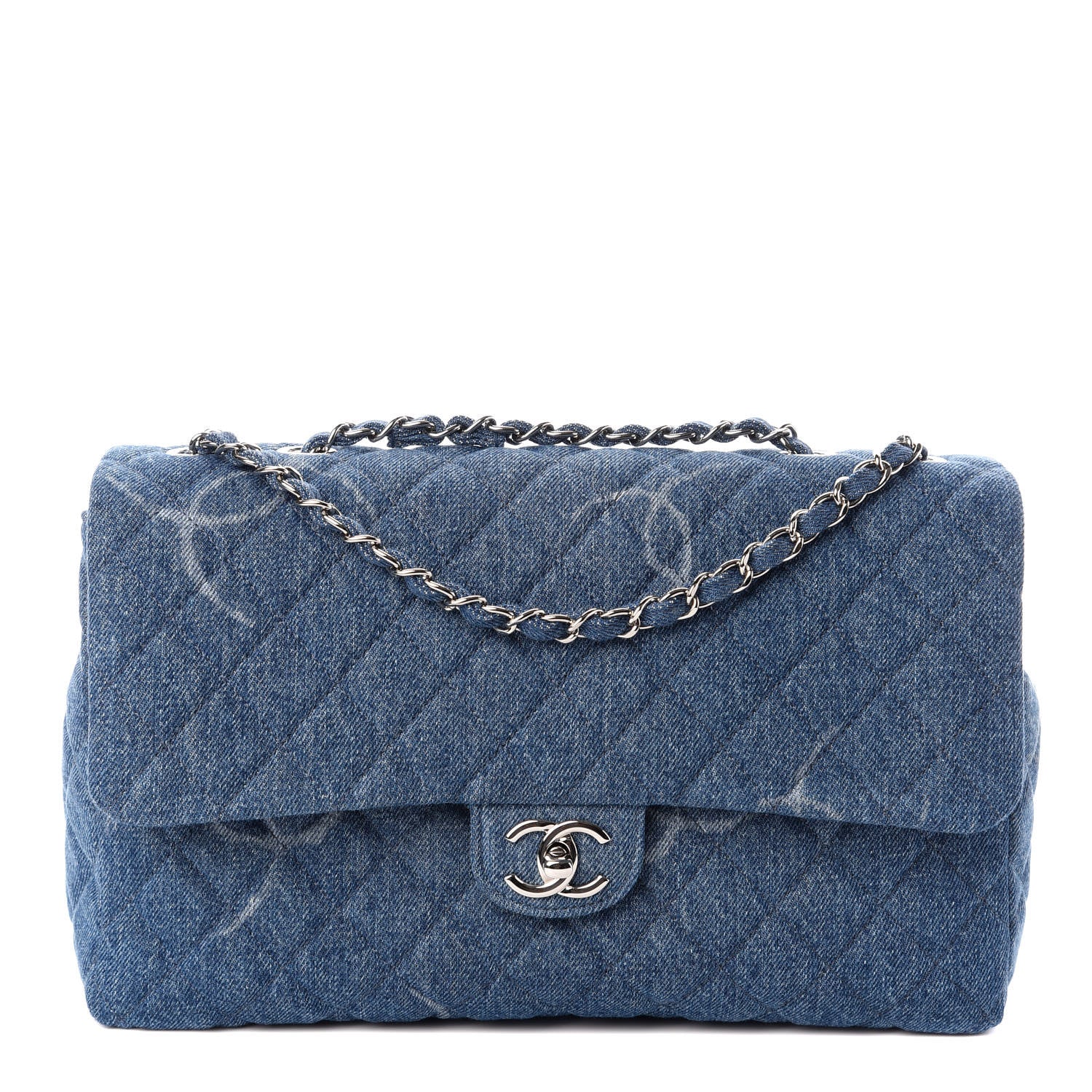 Chanel Denim Quilted CC Print Jumbo Single Flap Blue 1 of 10