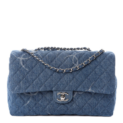 Chanel Denim Quilted CC Print Jumbo Single Flap Blue 1 of 10