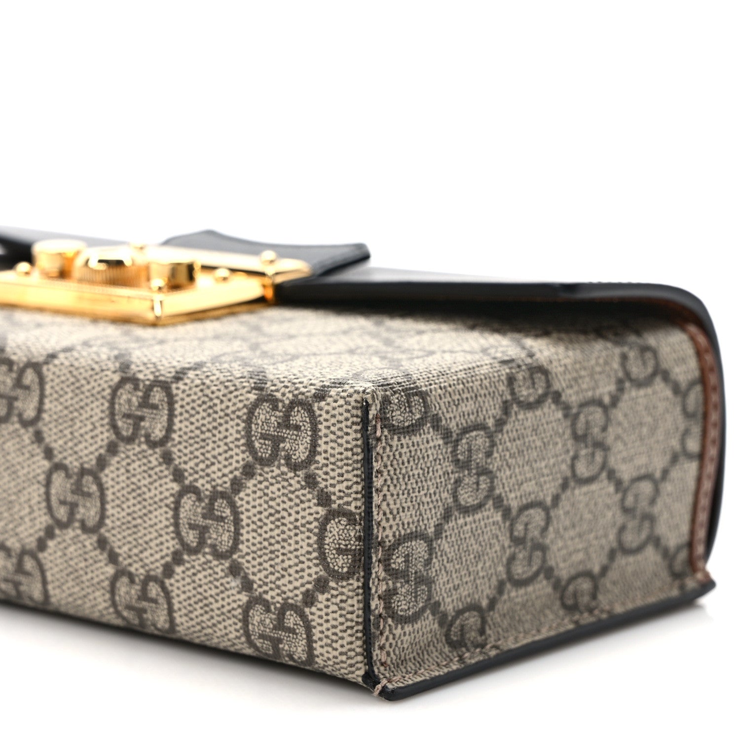 Gucci GG Supreme Monogram Calfskin Mini Padlock Top Handle Shoulder Bag Beige Black Cuir 8 of 9