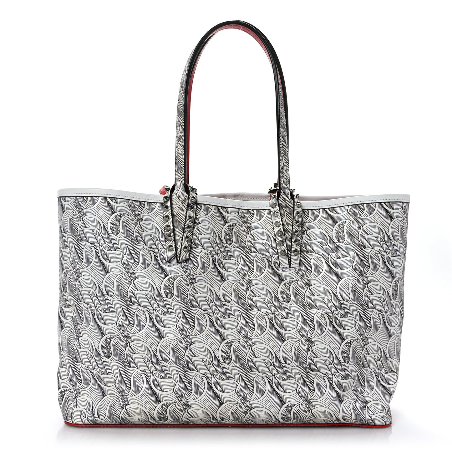 Toile Monogram Calfskin Printed Spikes Small East West Cabata Tote White Black White Black
