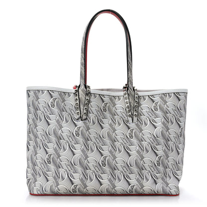 Christian Louboutin Toile Monogram Calfskin Printed Spikes Small East West Cabata Tote White Black White Black 1 of 10