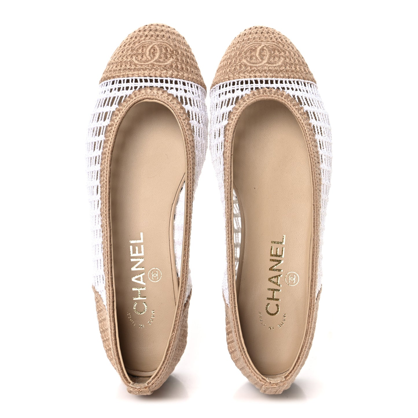 Raffia Cap Toe Ballerina Flats 37 White Beige