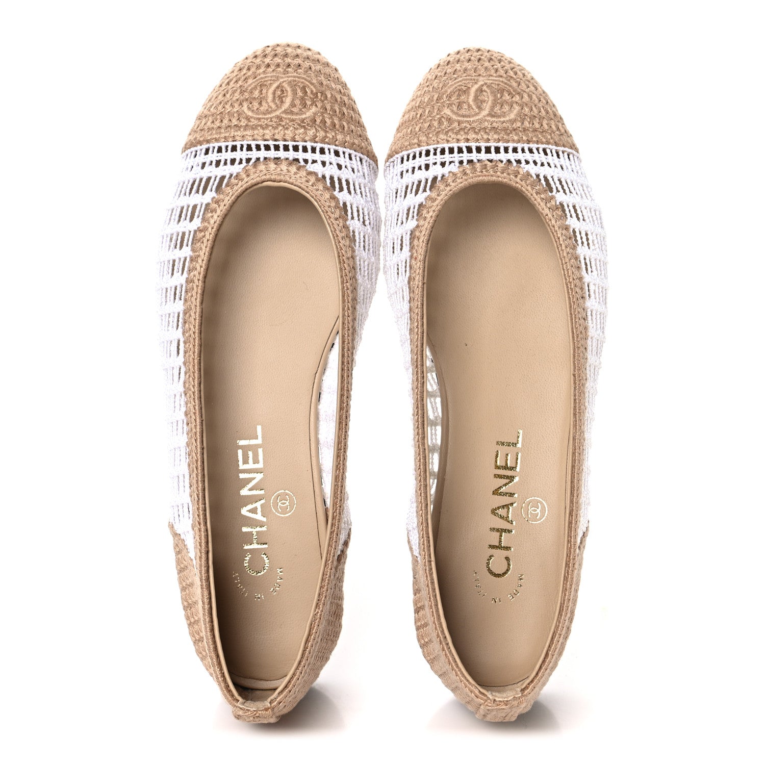 Chanel Raffia Cap Toe Ballerina Flats 37 White Beige 2 of 9