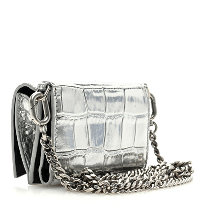 Balenciaga Metallic Calfskin Crocodile Embossed Mini Hourglass Wallet on Chain Silver 3 of 11